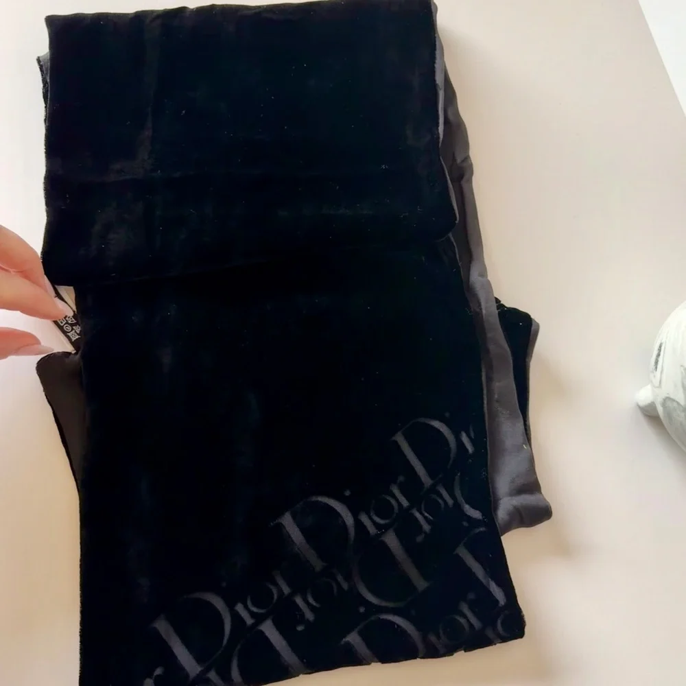 Christian Dior Black Velvet Diorissimo Monogram Scarf Wrap Italy